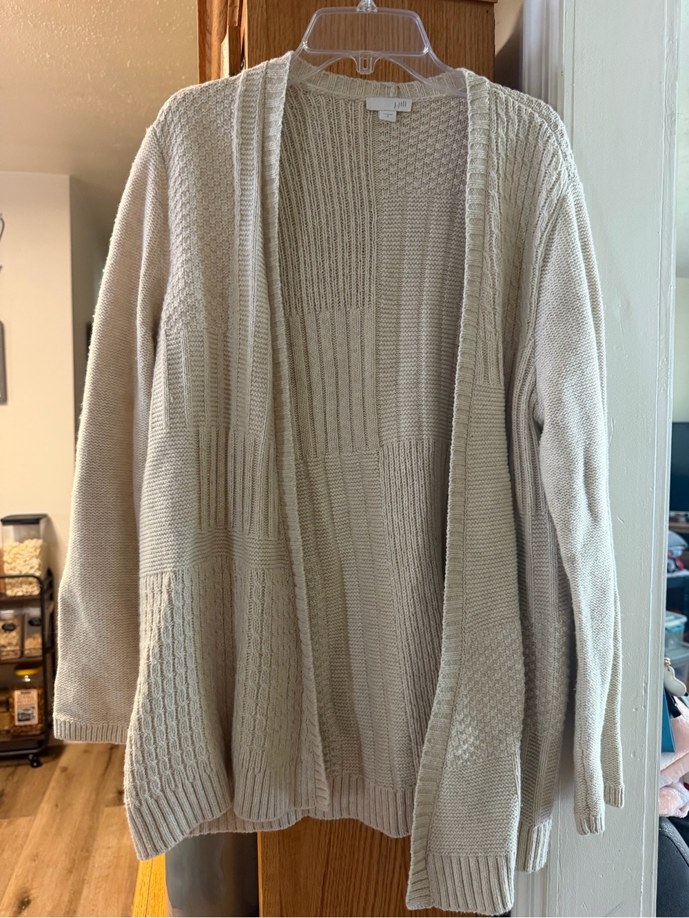 J Jill Casual Open-Front Cream Knit Cardigan Sweater